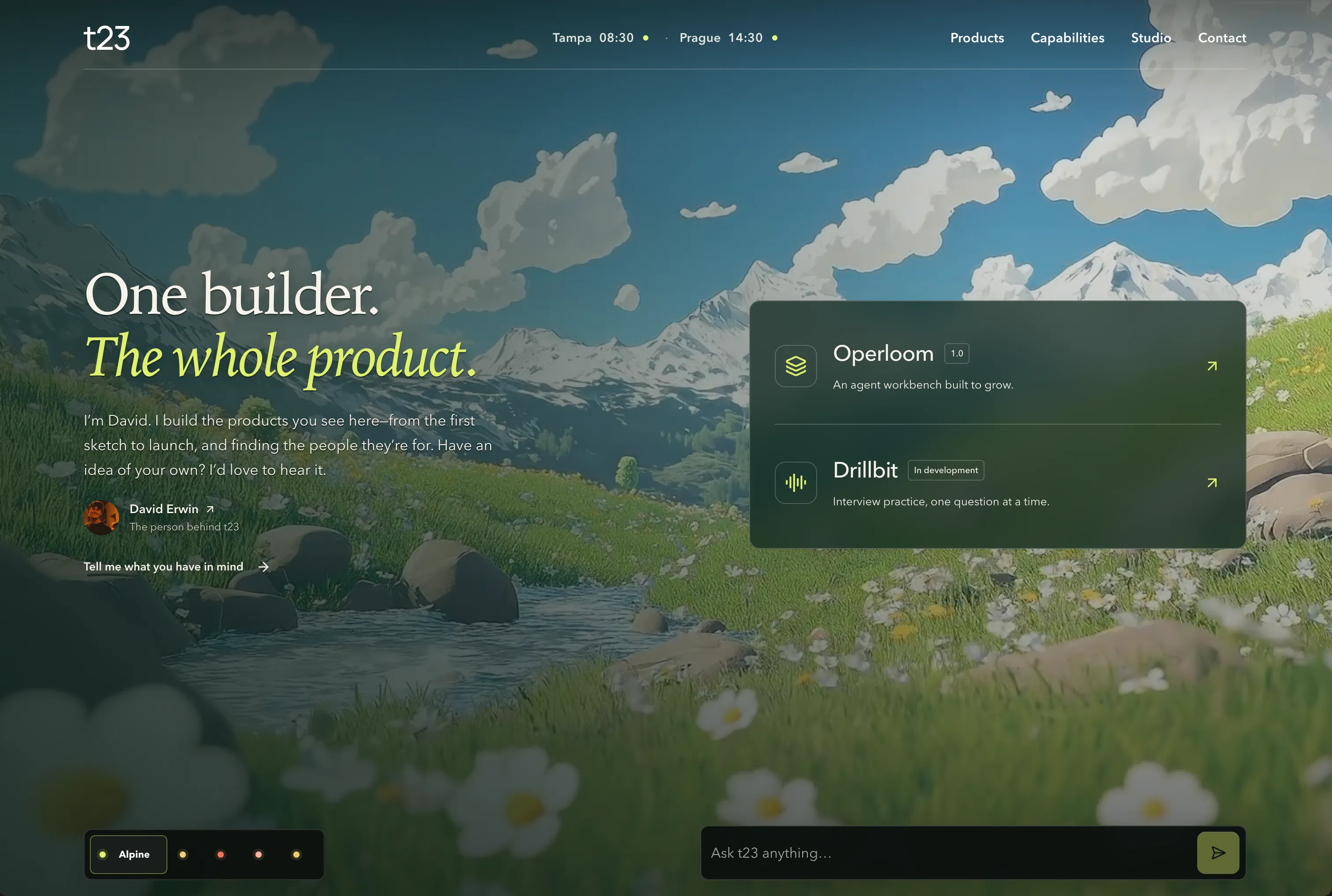 The t23 website featuring Operloom and Drillbit